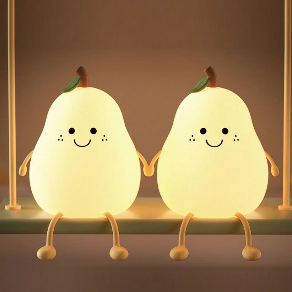 

Cute Smile Pear Shape Silicone Led Night Light Usb Rechargeable Color-changing Eye Protective Bedside Lamp Kids Night Light