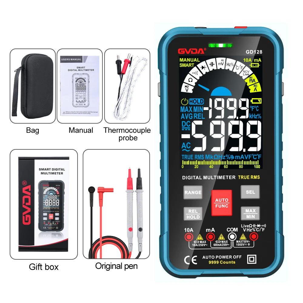 audio level meter New 9999 Counts Digital Multimeter Smart Auto Range 1000V 10A Tester Meter Ohm Hz Capacitance REL True RMS AC DC DMM Multitester residential water meter Measurement & Analysis Tools