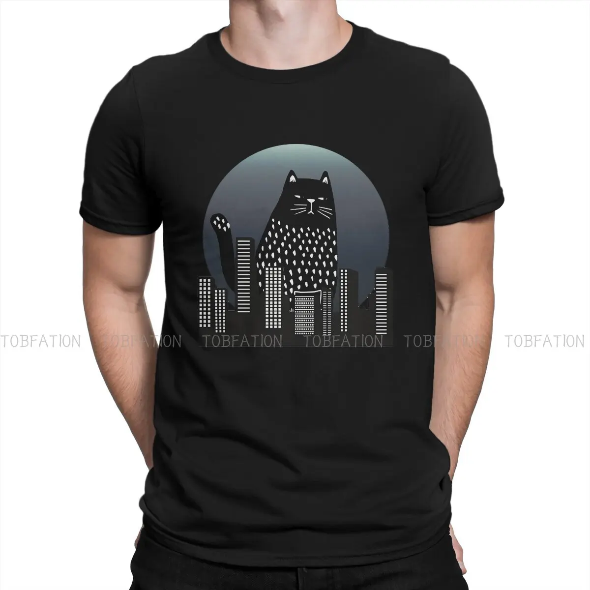 

Футболка Catzilla с котом для мужчин, забавная мягкая летняя футболка с черной кошкой, новинка, свободный дизайн