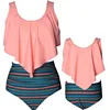 2024 Mother Daughter Matching Swimsuits Ruffled Family Set Leaf Mommy and Me Swimwear Fashion Women Girls Bikini Dresses Clothes 5