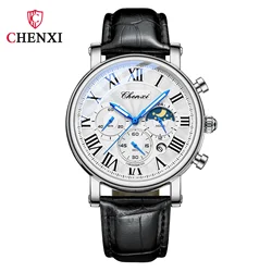 CHENXI Men's Quartz Waterproof Luminous Chronograph Watch with Moon Phase (Color C)