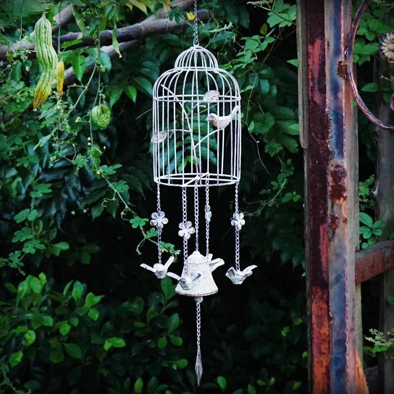 

Cast Iron Garden Bird Wind Chimes Balcony Bird Cage Decoration Small Bell American Retro Garden Villa Decorative Pendant