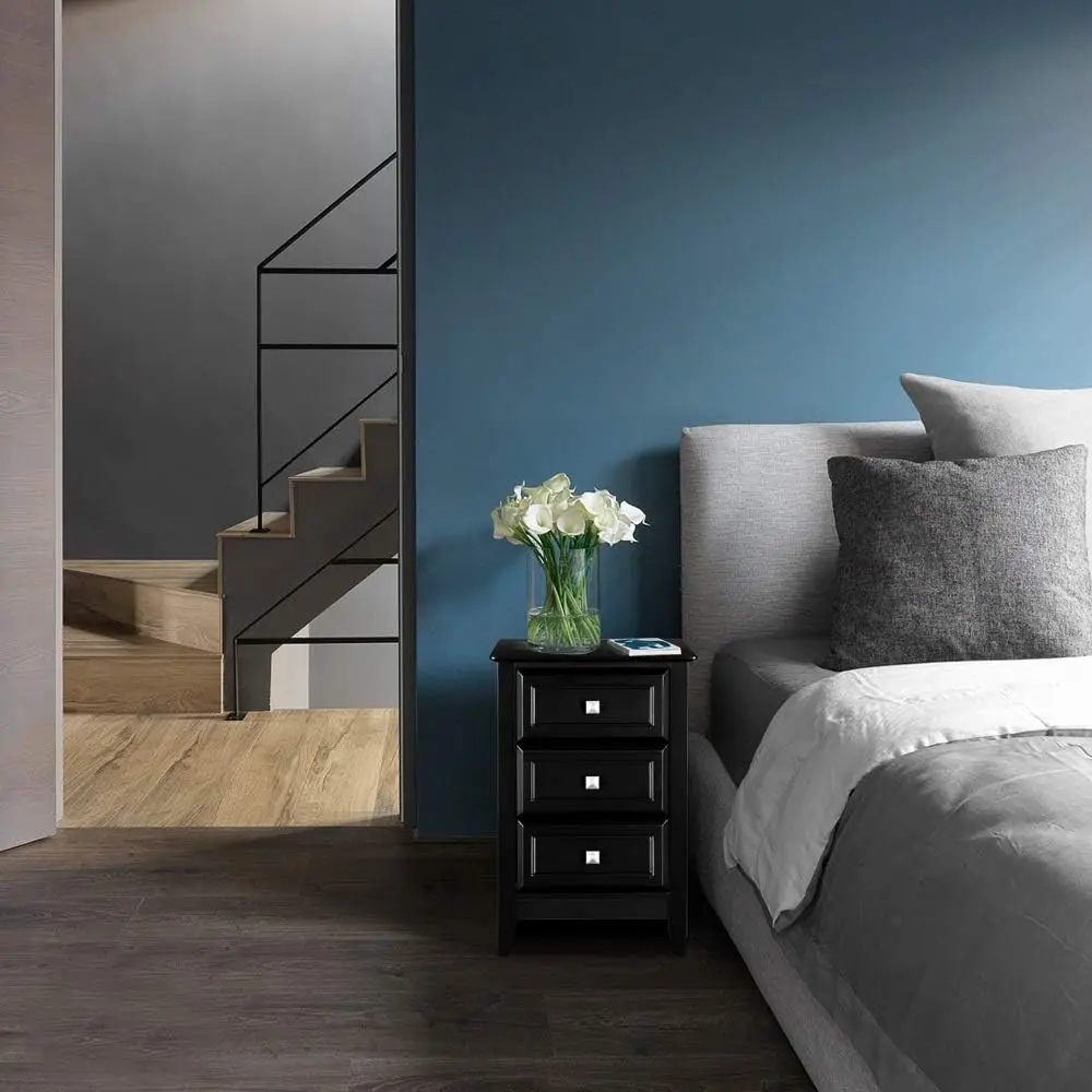 Upgraded Black Nightstand with Drawers, Night Stands for Bedrooms, Modern Bed Side Table/Night Stand with Metal Knobs for