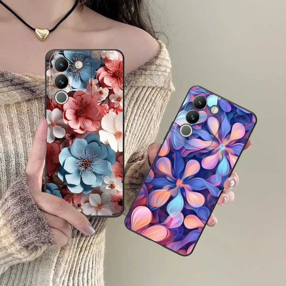3D Flowers Mobile Cell Phone Case For Vivo Y95 Y93 Y31 Y20 V19 V17 V15 Pro X60 Nex Black Soft Phone Cover Funda
