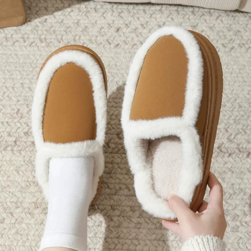 Faux Suede Fluffy Warm Women's Home Slippers Plus Size Non Slip Fur Slippers Woman Platform Indoor Bedroom Plush Slides Ladies