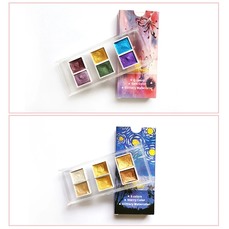 J0PB Glitter 금속 수채화 페인트 6/12 색 색 안료 그림 그림