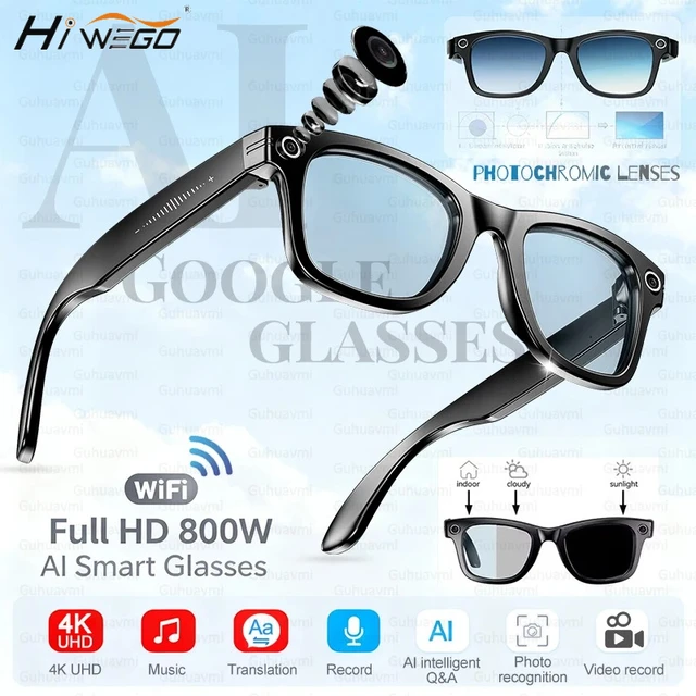 2025 NEW 800W Pixel UHD Camera Smart Glasses Video Recording AI Photo Recognition Answer Translation Bluetooth Call Sunglasses
