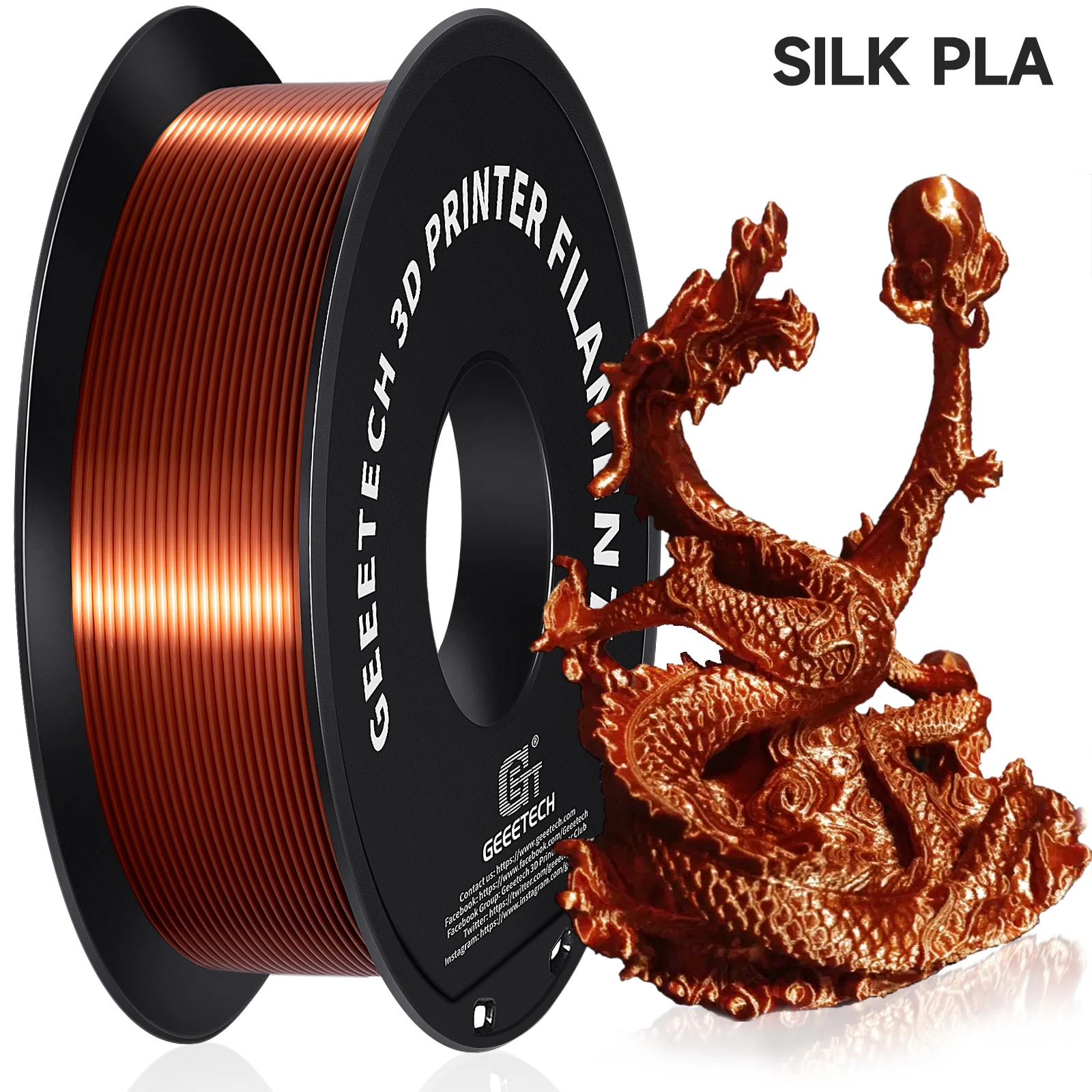 thumbnail image 1 of GEEETECH Silk PLA Filamento 3D Bobina de alambre de 1 kg y 1,75 mm Material para impresora 3D Recargas para impresión 3D Entrega rápida Envasado al vacío, 1 of 5