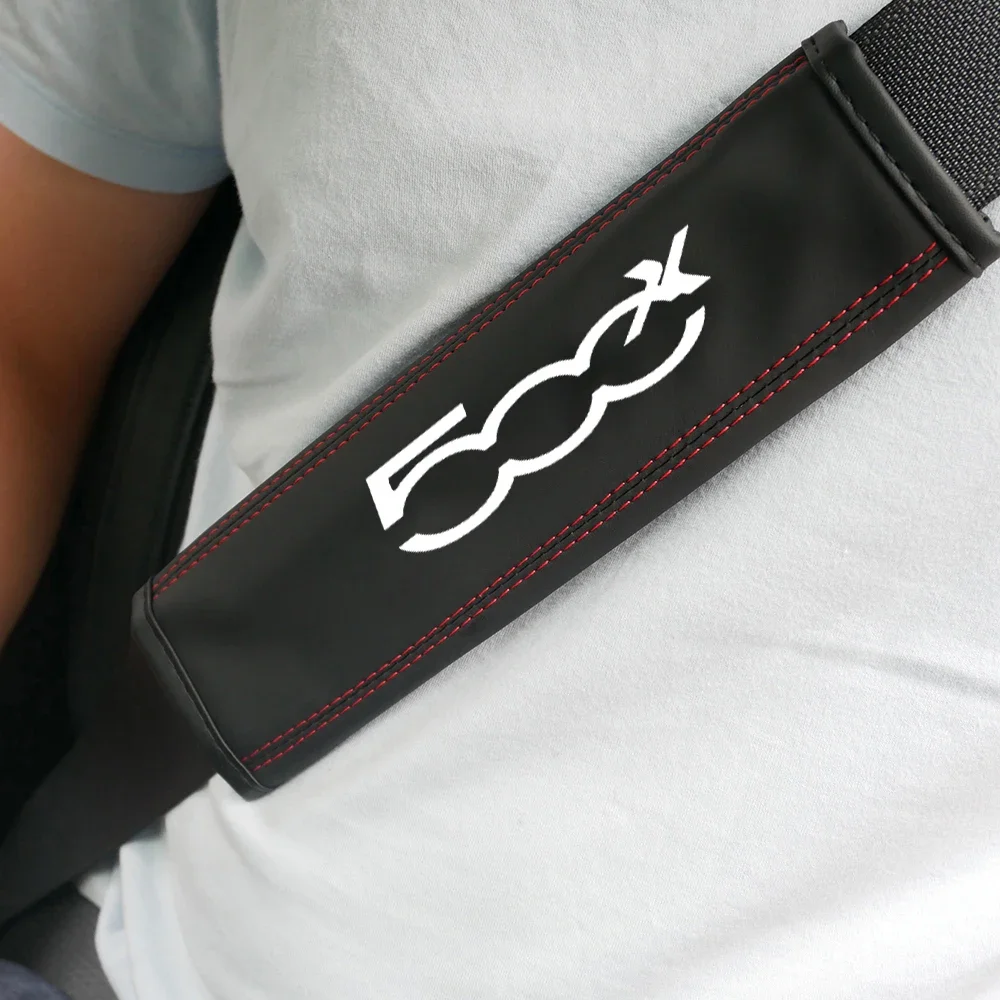 피아트 500X 1pc 소 가죽 자동차 인테리어 안전 벨트 보호대 커버 피아트 500X 자동차 자동 액세서리