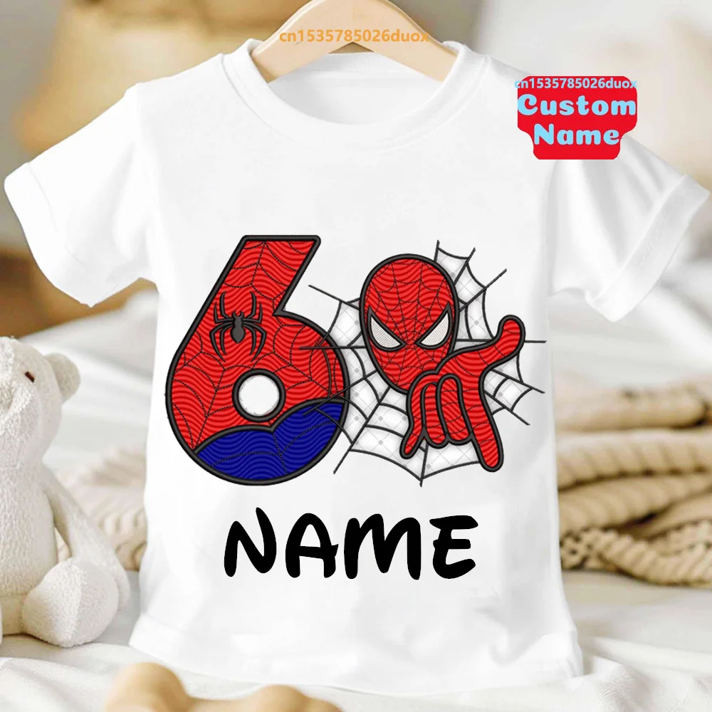 New Summer 2025 Kid 2 3 4 5 6 7 8 9 Birthday Marvel Spiderman Girl TShirt The Hulk Personalize Name Birthday Party Boy T-shirt 4