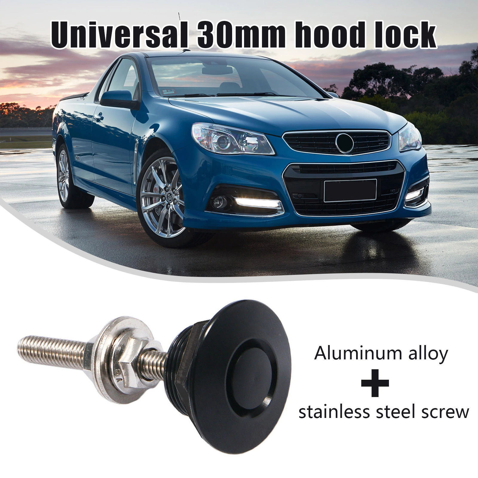 Universal 30mm Push Button Billet Hood Pins Lock License Plate Clip Kit Engine Lock