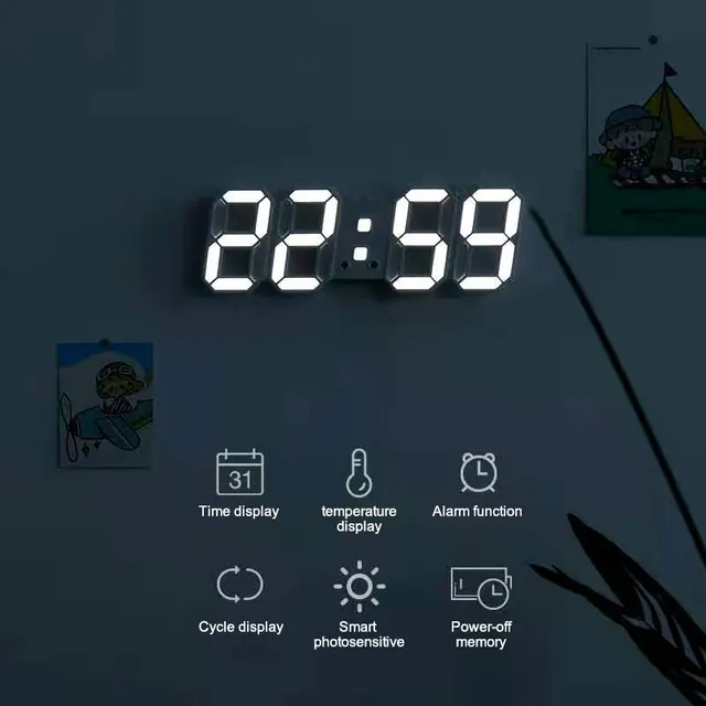 3D LED Digital Alarm Clock Three-dimensional Wall Clock Hanging Watch Table Calendar Thermometer Electronic Clock Furnishings 3