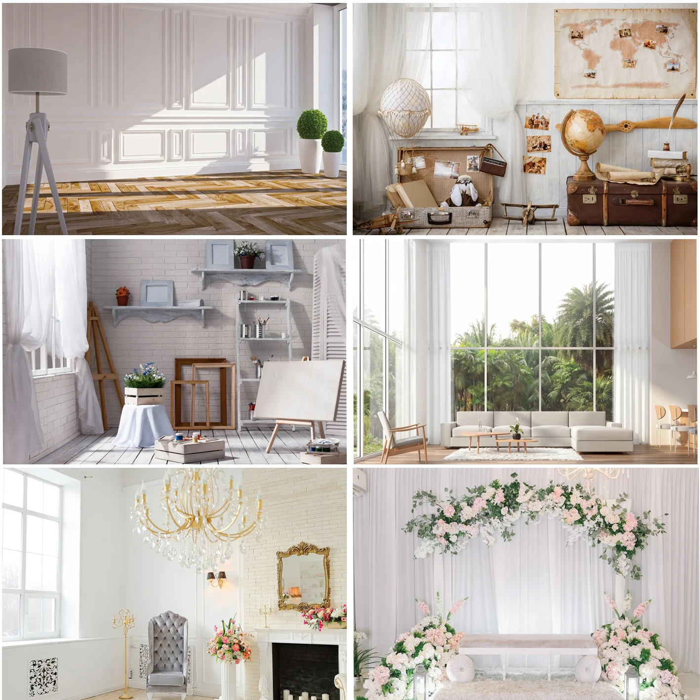 

Фон для студийной фотосъемки детей с изображением интерьера дома окна деревянной стены пола