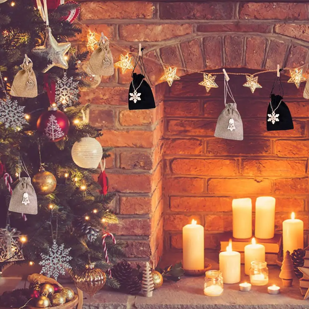 Description Picture 4 of itemChristmas Advent Bags 24 Days Countdown Calendar Burlap Bags Hanging Candy Gift Bags With Drawstring For Kids And Adults