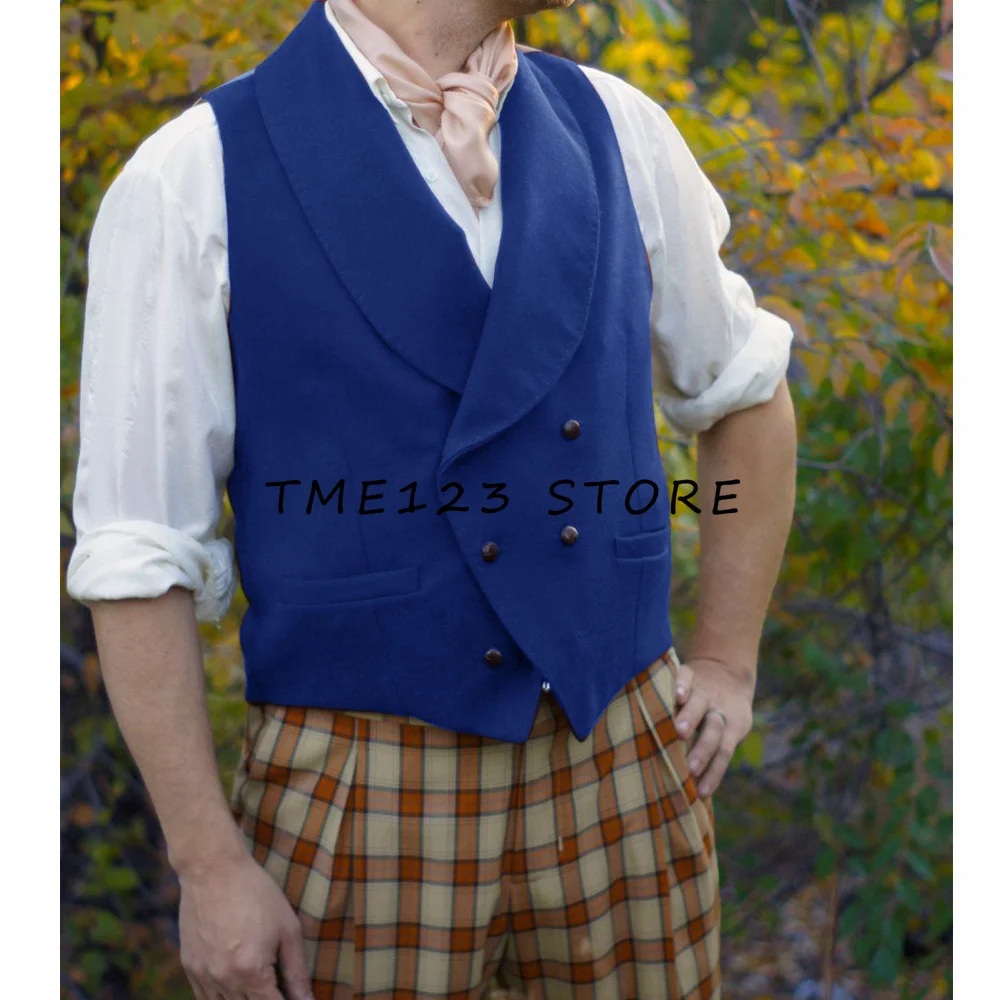 Men's Vest solid color Tailored Collar Double Breasted Male Gentleman Business Waistcoat Jacket Casual Slim Fit Gilet Homme Vest