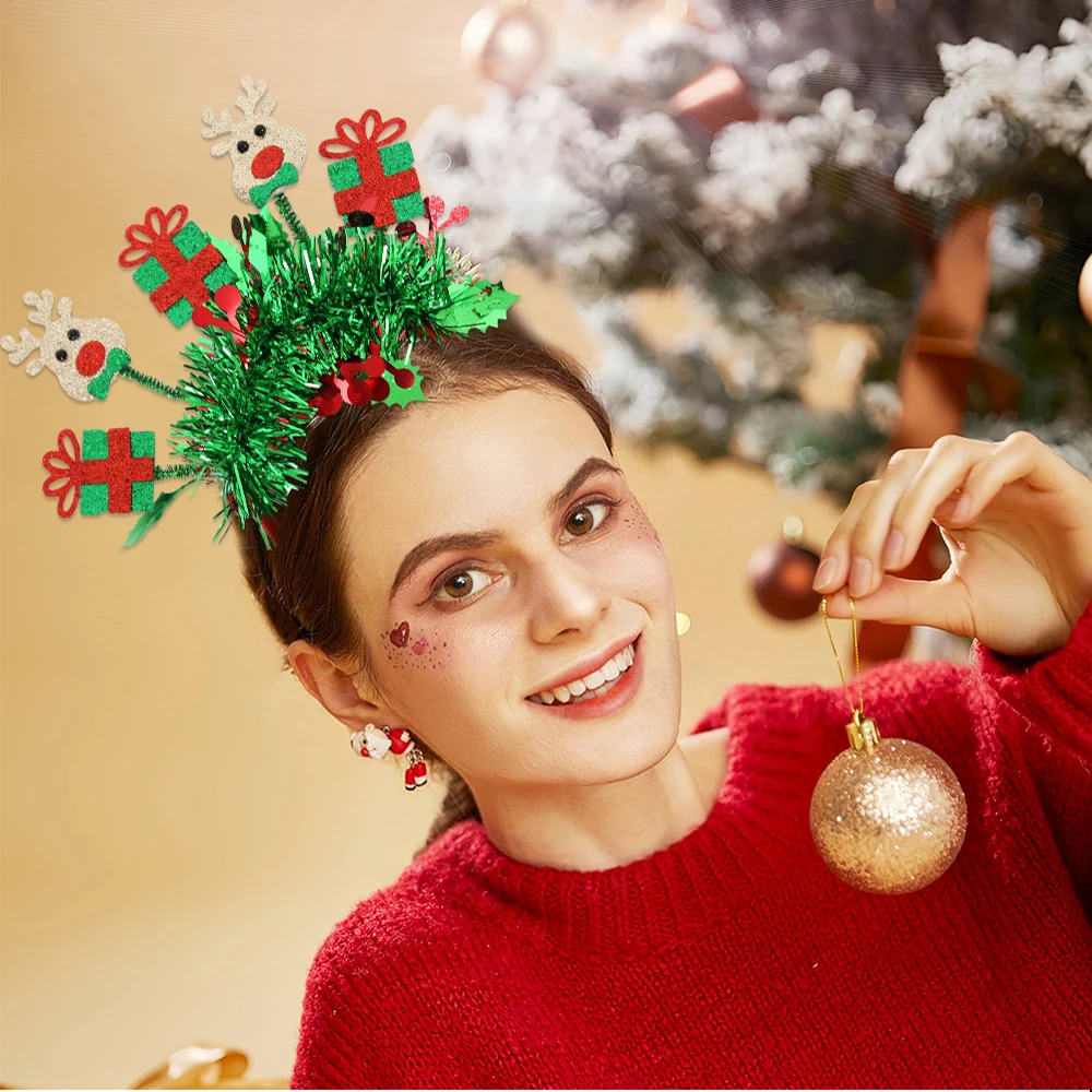 New Year Number Headbands Christmas Decorations, Colorful Headbands, Elk And Snowman Headbands, Christmas Party Decorations