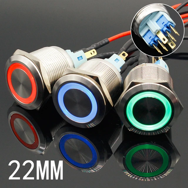 Interrupteur à bouton-poussoir, coloré, Durable, 5V 12V 24V 220V