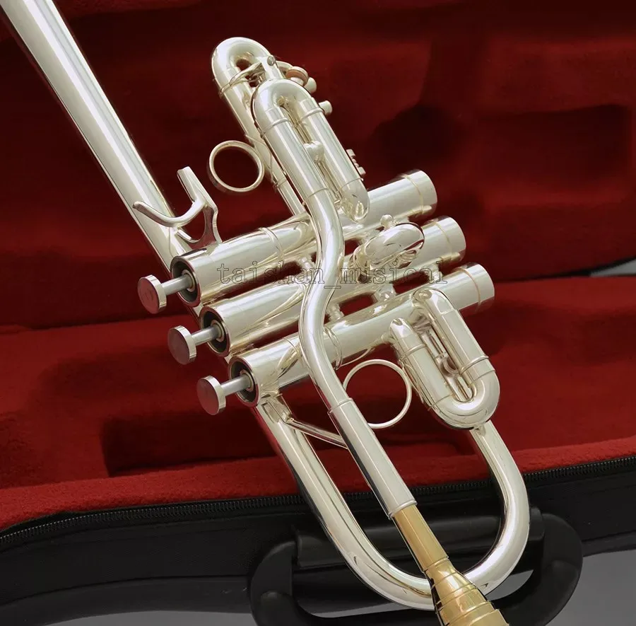 Professional Eb/D Trumpet Silver Horn Monel Valve + Gold Plated Mouth with Case