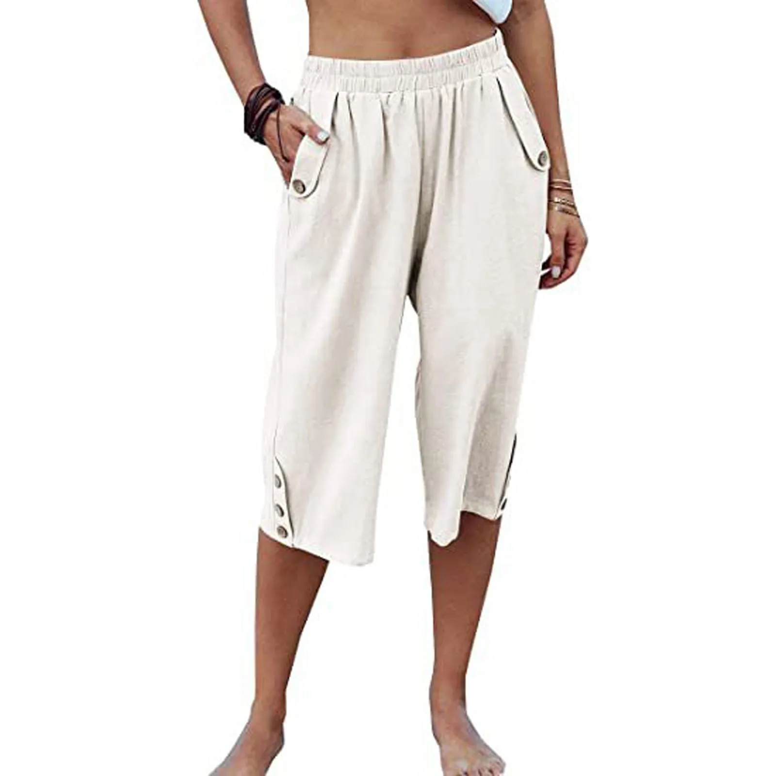 

Women Cargo Pants 2023 Linen Pants For Casual Solid Color Solid Color 3/4 Trousers High Waisted With Pocket Y2k Baggy Pantalones