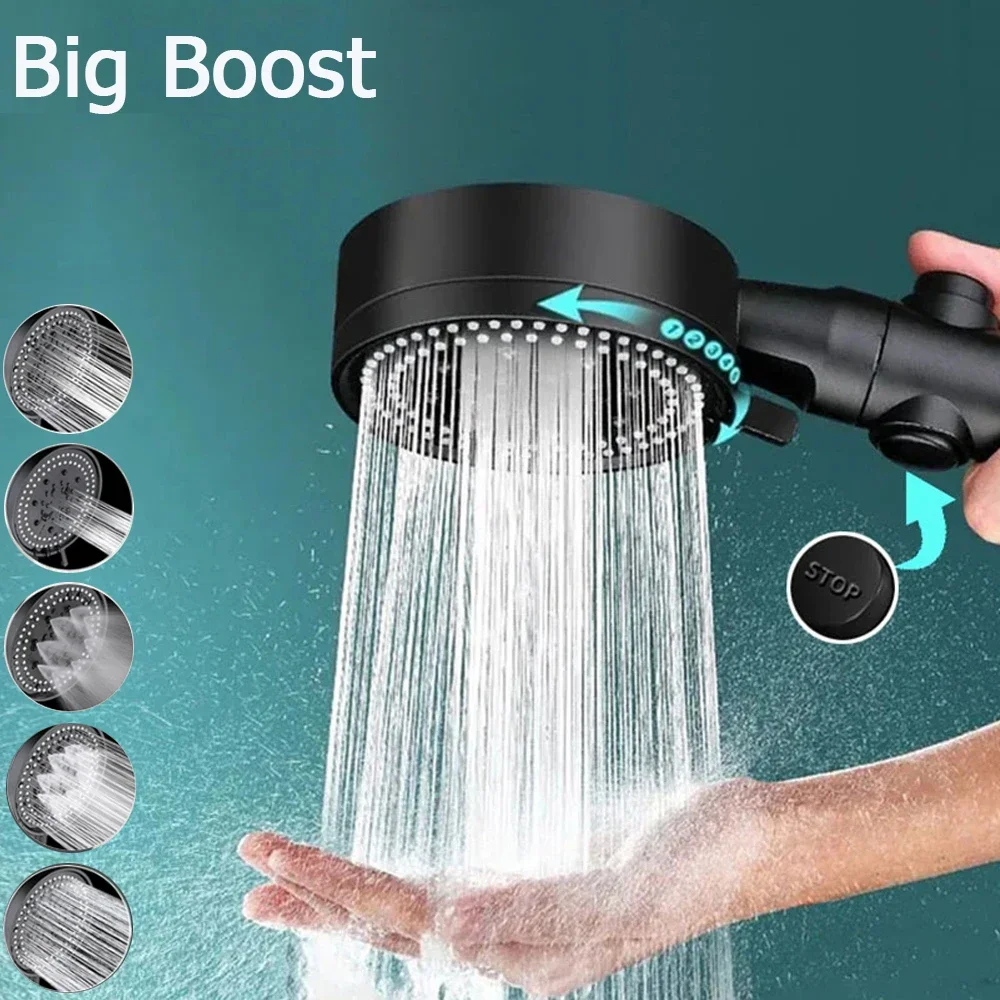 

Accessories Shower Spray Bathroom Water 5 High Modes Nozzle Pressurized Adjustable Head Pressure Showerheads Stop One-Key Saving