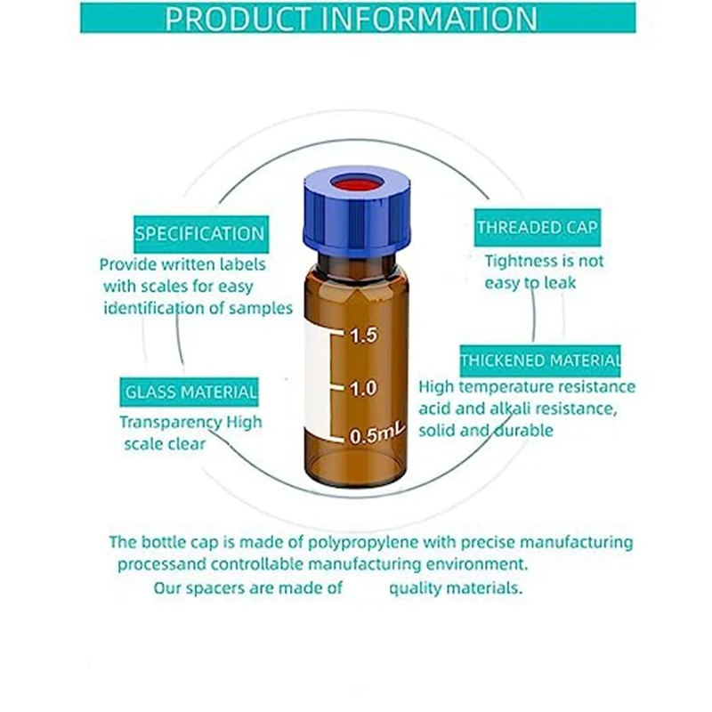 2Ml HPLC Vials 100 PCS Lab Amber Vials Write-On Spot Graduations Screw Cap Amber hplc vials