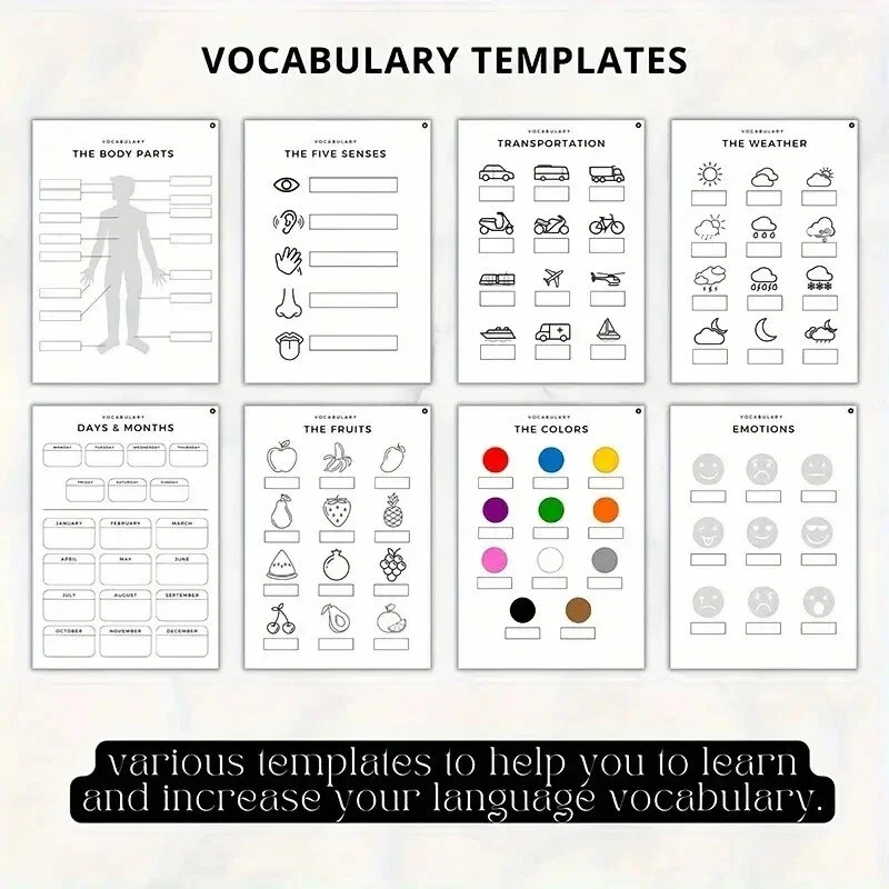 Language Learning Planner: Vocabulary & Grammar Notebook with Weekly & Monthly Logs