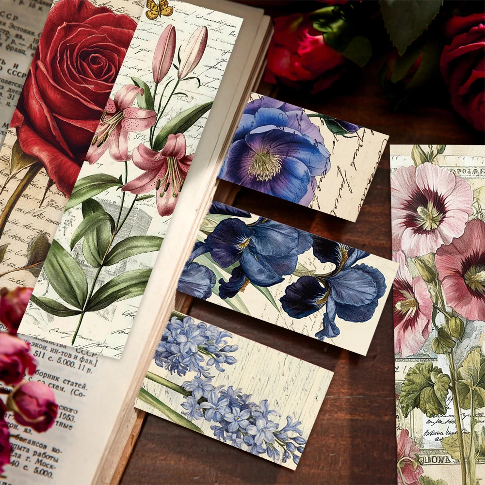 Vintage Floral Flower Bookmarks Student Reading Books Labeled School Stationary Supplies Aesthetic Bookmark Creative Gift 30pcs floral painting bookmark bookmarks stationery supplies retro flower bookmark