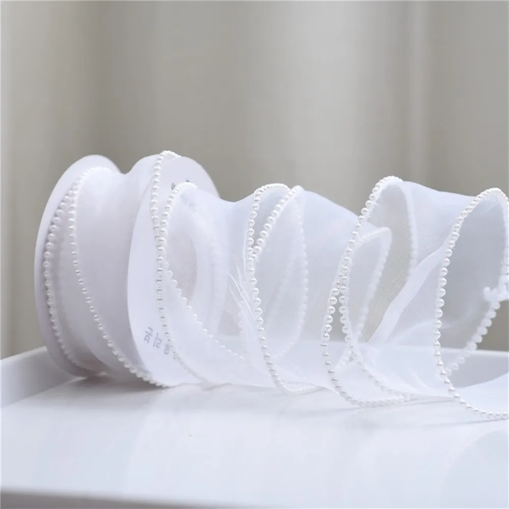 Organzaband mit Perlen, gewellter Rand, für Blumenstrauß, Geschenke, Verpackung, Hochzeit, Party, Dekoration, Nähzubehör, DIY-Handwerk – Detail 1
