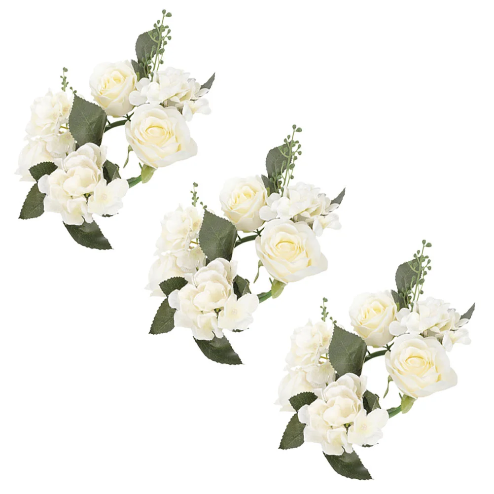 

Artificial Rose Flower Candle Rings Floral Wreaths Pillar Candle Holder For Christmas Wedding Party Table Decoration