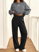 Ensemble ample à imprimé graphique avec nœud pour femme, vêtement de sport à col rond, deux pièces, fitness, jogging, mode automne et hiver 2026 3