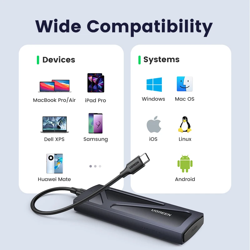 Ugreen M.2 Nvme Ssd Case Adaptador 10gbps Usb c 3.2 Gen2 Ferramenta-livre Externo Gabinete Leitor Nvme Suporta m e b & m Chaves - Imagem 2