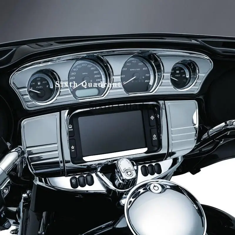 Moto Chrome Panel Stereo Accent Trim Gauge Radio Lunetta Copertura Dell'Altoparlante Trim Per Harley Electra Glide Street Glide Ultra Limited