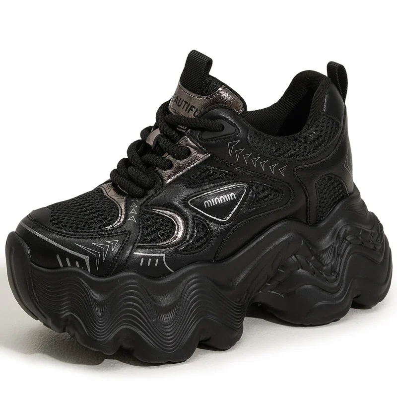 AUTUSPIN Thick Soled Women's Vulcanize Shoes Retro Platform Ladies Leisure Sneakers 8cm High Wedges Chunky Female Footwear 34-39 2