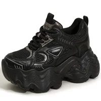 AUTUSPIN Thick Soled Women's Vulcanize Shoes Retro Platform Ladies Leisure Sneakers 8cm High Wedges Chunky Female Footwear 34-39 2