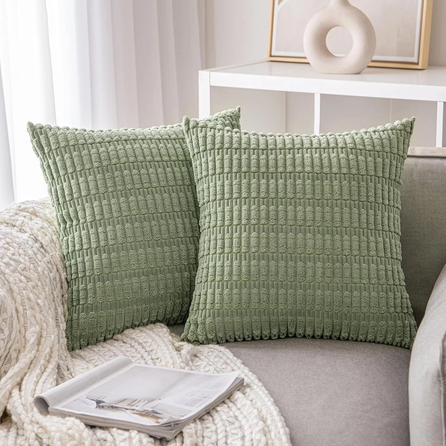 Green Cushion Cover Corduroy Solid Color Pillowcase Decorative Pillows for Sofa LivingRoom 45x45cm Throw Pillow Cover Home Decor 1