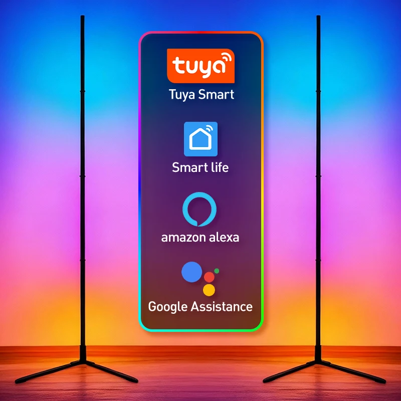 RGBIC スマートコーナーフロアランプ、Tuya アプリ & リモコン、調整可能な色と効果、家庭用雰囲気スタンディングライト