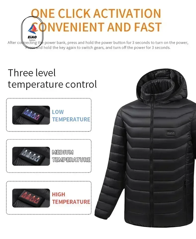 COMXZ Heating Clothing Multi Zone Intelligent Heating 4-speed Temperature Control Warm Top Coat Outdoor 21 Zone Heating Jacket