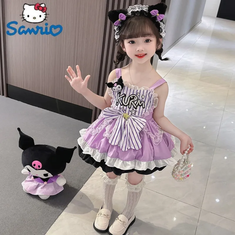 

Новинка, милое детское летнее платье принцессы Sanrio Kuromi Lorita, тонкая юбка на бретельках для девочек, Повседневное платье, мультяшная Пышная юбка, подарки