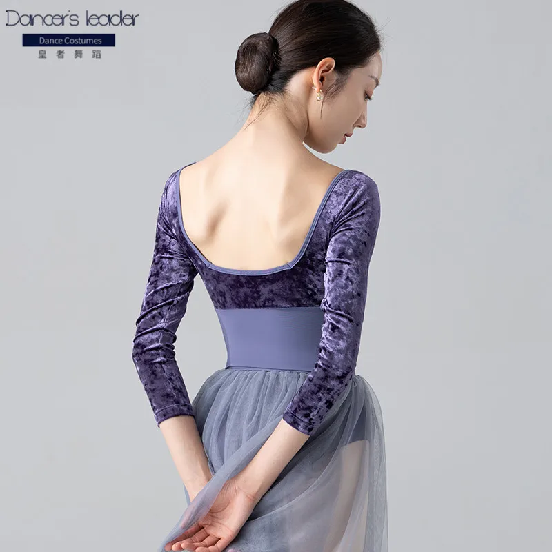 Ballet Costume Leotard for Women\'s Feeling Square Neck Velvet Gymnastics Leotard Tights Performance Costume Body Clothes