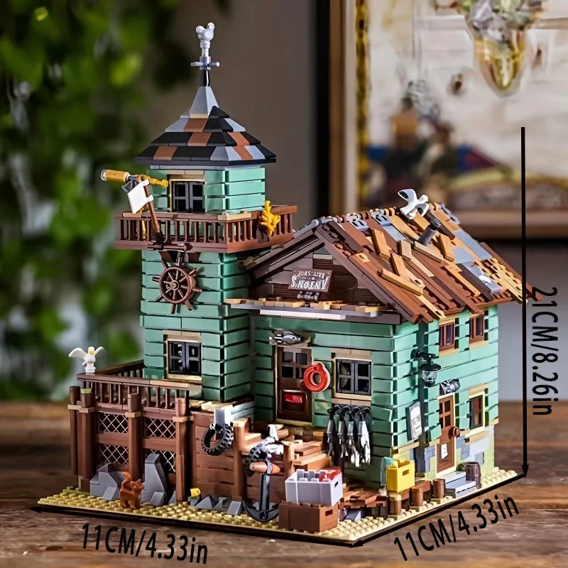 2638 Pieces of Abs Material Mixed-Color Fisherman's Hut Creative and Precise Building Block Assembly Holiday Gift Exercises Manual Patience and Concentration