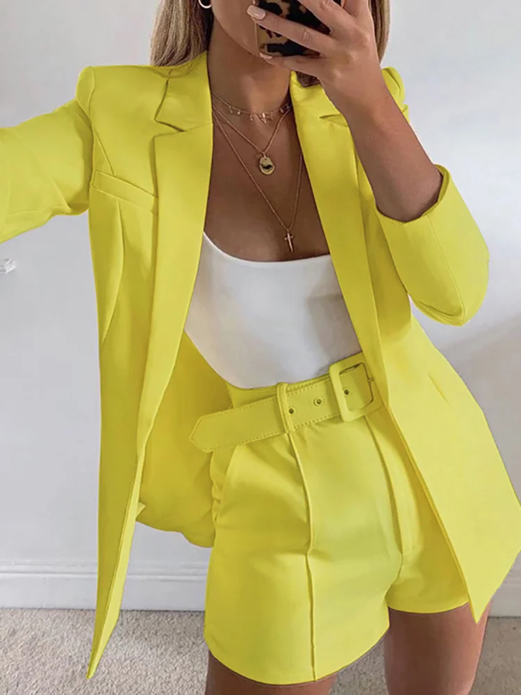 

2023 Women Blazer Suit With Waist Belt Fashion New In Slim Casual Blazers Sets Female Clothing Solid Outfits 2023 Sale