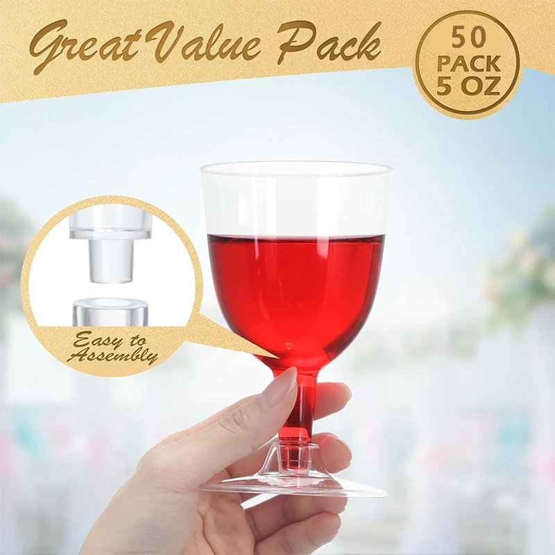 50pcs Champagne Flutes 5oz Reusable Disposable Cups Transparent Wine Mug for Party Wedding Glass Premium Heavy Duty Fancy Cup