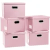 Foldable Storage Bins with Lids [5-Pack] Leather Fabric Collapsible Storage Boxes Organizer Containers Baskets Cube 1