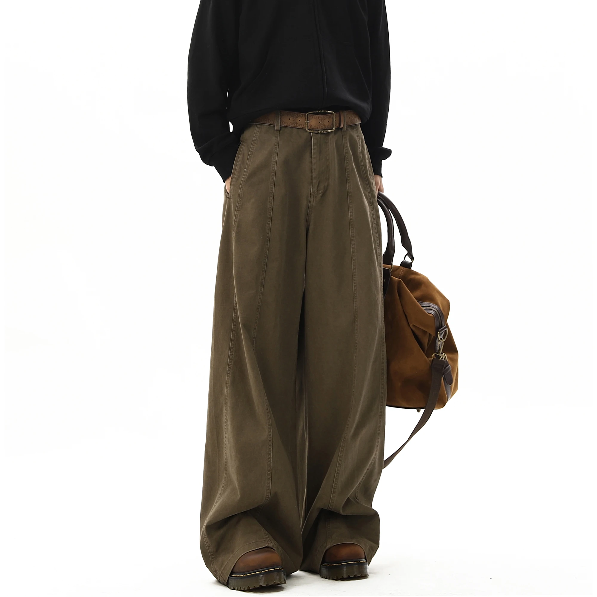 American Style Vintage Wide Leg Cargo Pants Men's Baggy Fashion High Street Overalls Coffee Streetwear Male Mopping Trousers casual pants