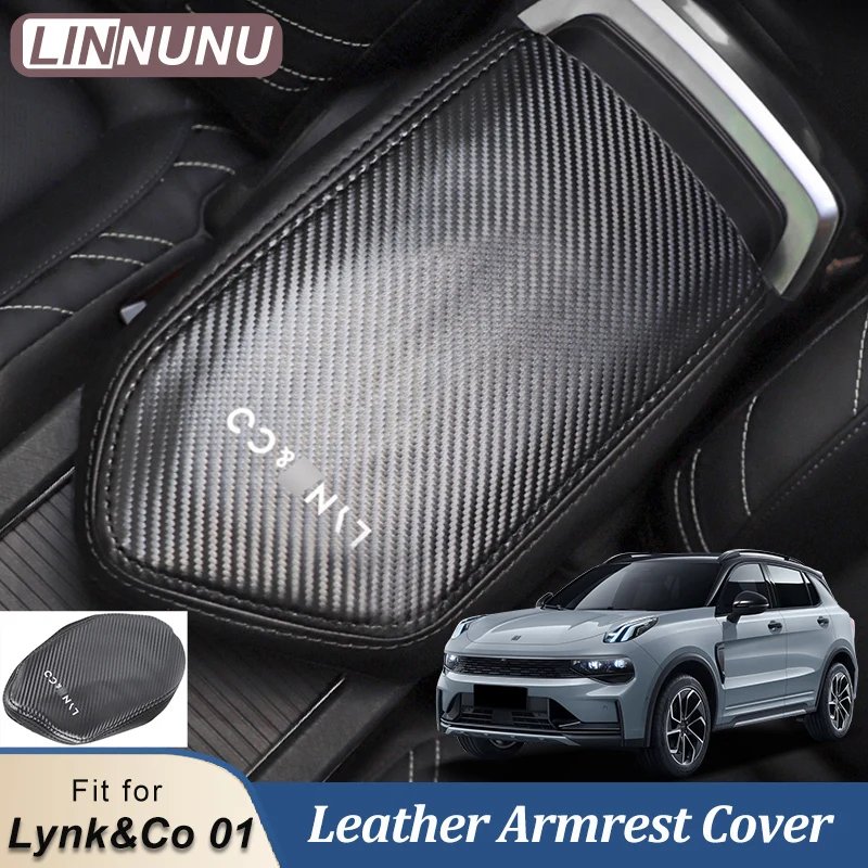 Car Leather Center Console Armrest Covers, For Lynk & Co 01 2017-2023 Armrest Box Waterproof Wear-resistant Non-slip Protector Accessories,B/Beige-2017-2020