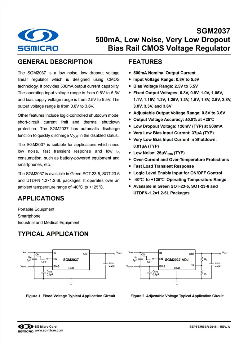 

10 шт./лот SGM2037-1.5XN5G/TR SOT-23-5,500 мА, низкий уровень шума, очень низкий рельс смещения CMOS регулятор напряжения