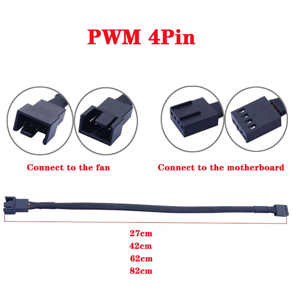 1Pc 4핀 PWM 커넥터 케이스 팬 연장 메인보드 CPU 4핀 팬 4P 어댑터 케이블 (컴퓨터 CPU 쿨링 시스템용) 27/42/60/80cm