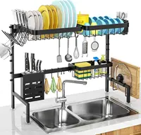 Over The Sink Dish Drying Rack Adjustable Length (25-33in), 2 Tier Dish Rack Over Sink with Multiple Baskets Utensil 1