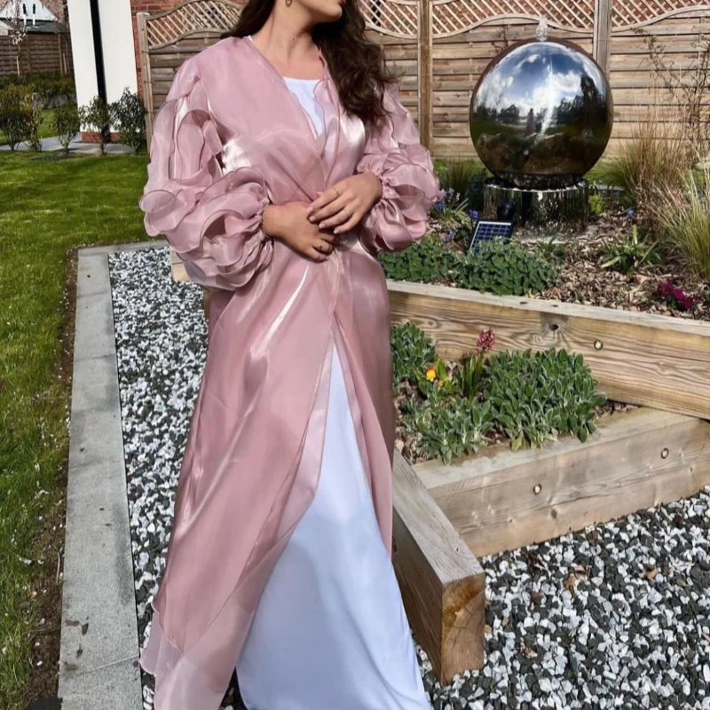 2023 Muslim Women Islam Abaya Kaftan Bubble Petal Sleeve Abayas for Women Solid Elegant Dress Party Turkey Islam Kaftan Robe