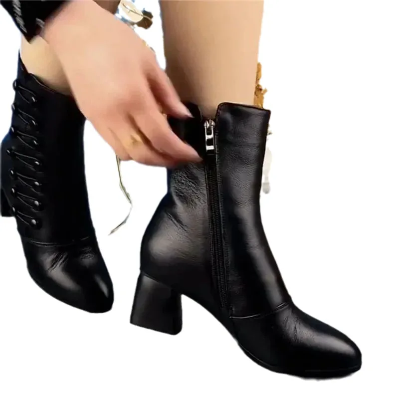 Winter & Autumn Pointed Toe Women High Heel Boots Fashion Female Antiskid Soft Leather Shoes Size 35-41
